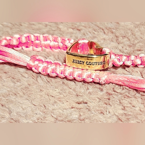 Juicy Couture Adjustable Woven Braided Neon Pink Gold Open Heart Charm Bracelet - Picture 7 of 10